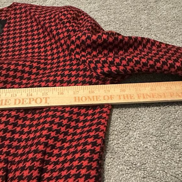 D’Angelo Women 10 Blazer Wool Houndstooth Lined V-Neck Black Red VTG - Picture 10 of 13